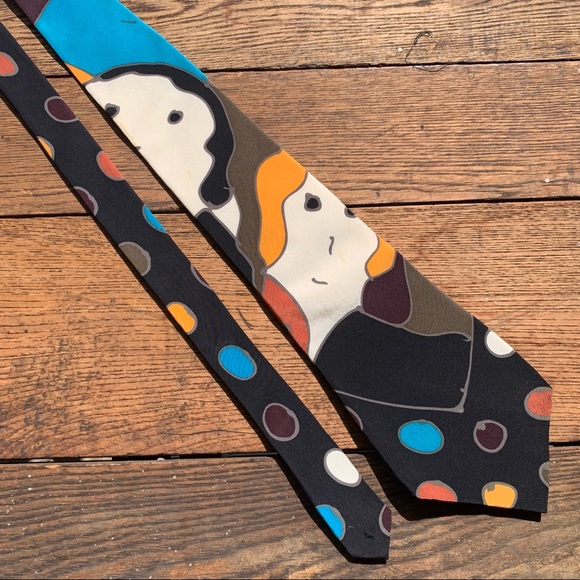 Vintage 80s Abstract Figures Colorful Silk Tie